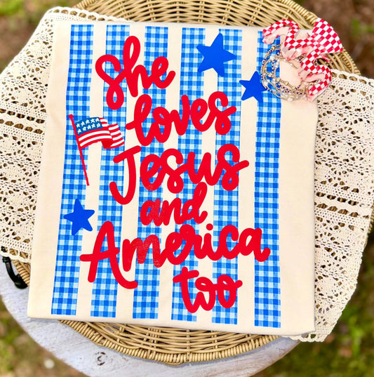 She Loves Jesus & America Too Tee