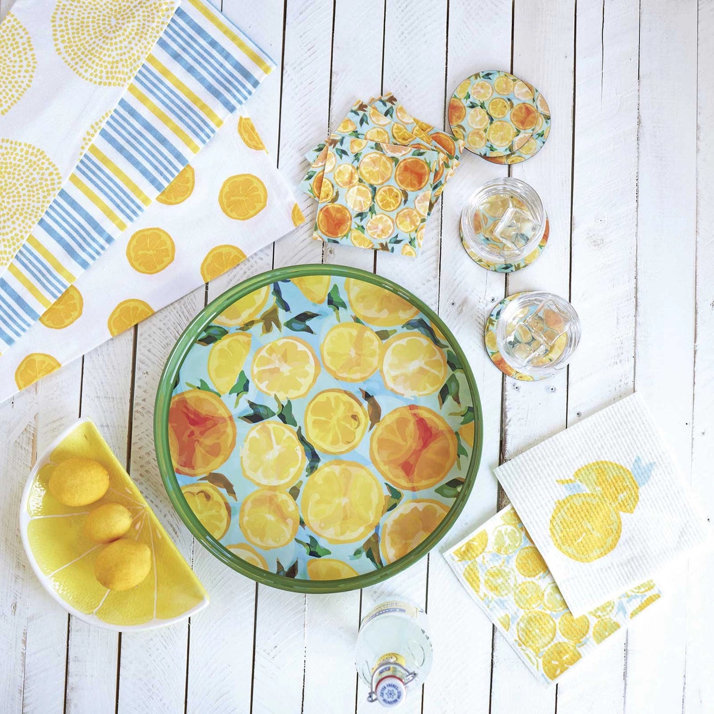 Lemon Slices Round Laquer Serving Tray