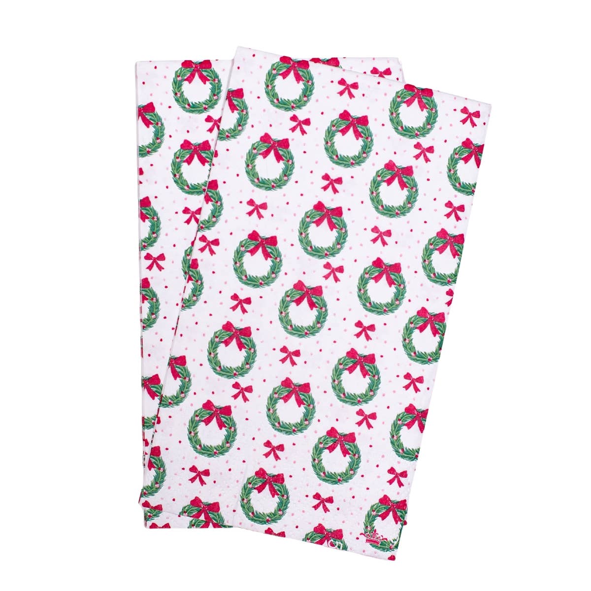Clara Wreath Guest Napkins   White/Red/Green   4.25x7.75