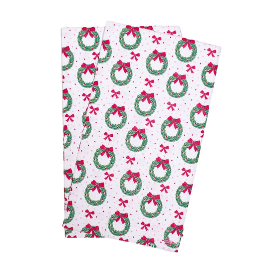 Clara Wreath Guest Napkins   White/Red/Green   4.25x7.75