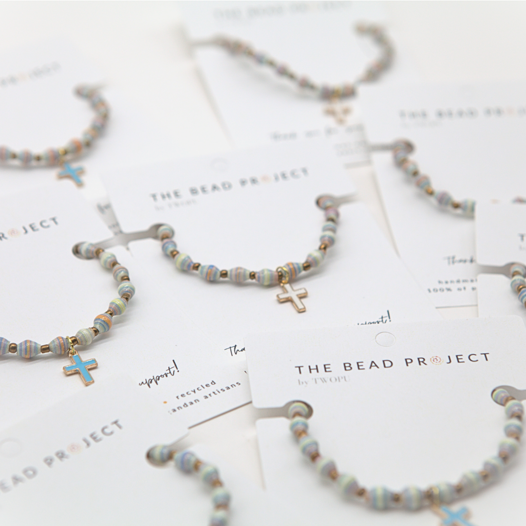 White Cross Charm Stretchy Bracelet