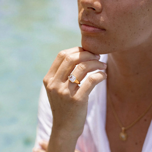 The Weston Waterproof Emerald-Cut Gold Statement Ring