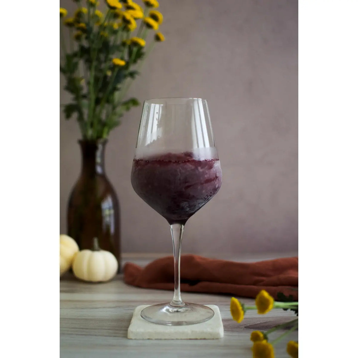 Frozen red wine slush made with D’Marie Frappé Vino Wine Slush Mix