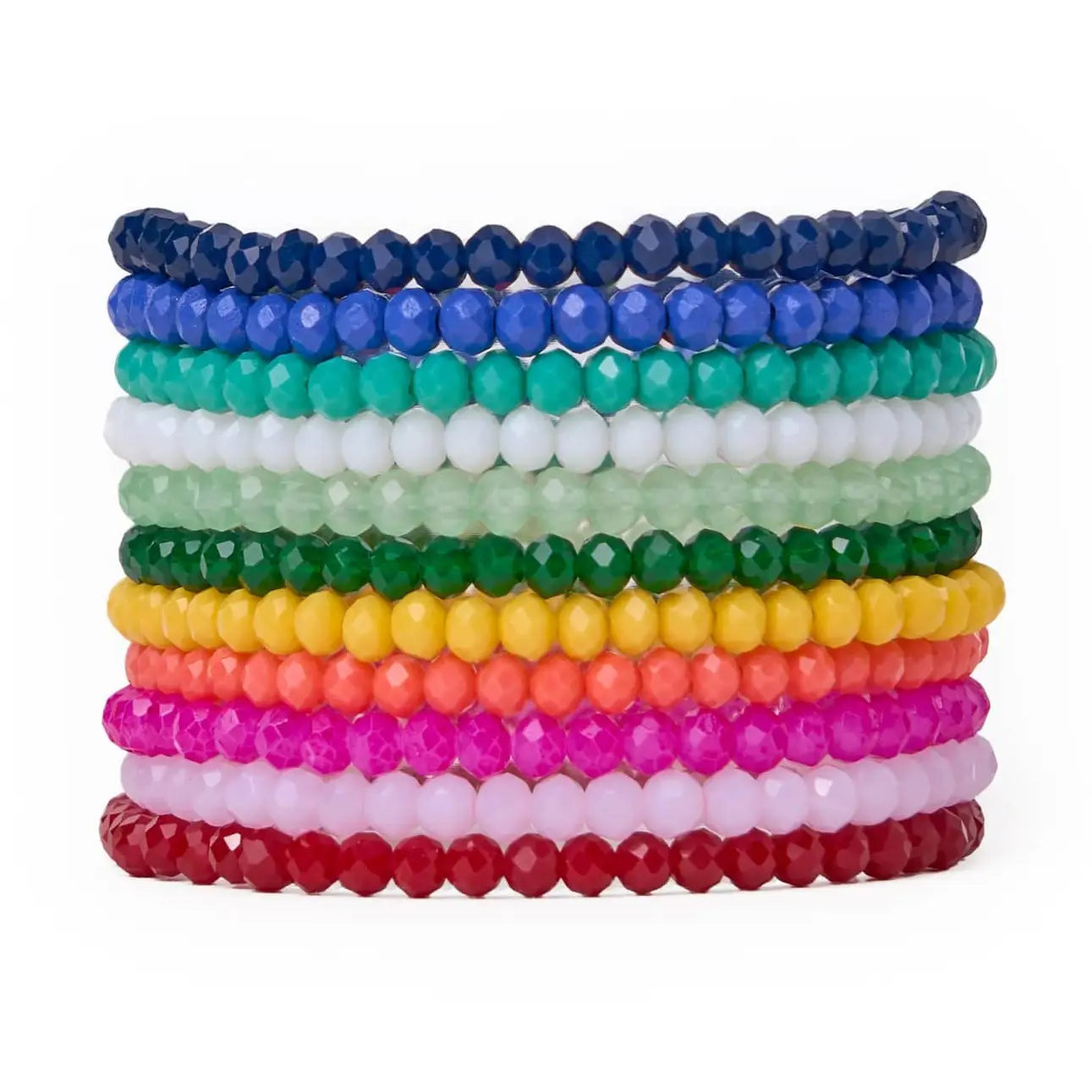 INK + ALLOY Rainbow Crystal Stretch Bracelet Set | 11 Stackable Glass Beaded Bracelets