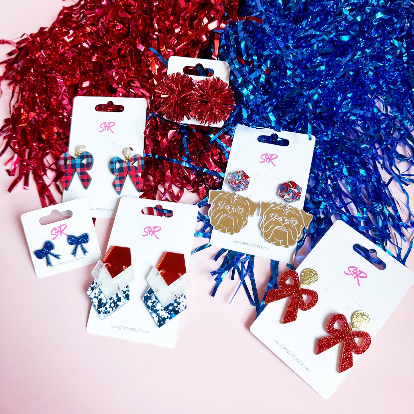 Red Tinsel Party Pom Stud