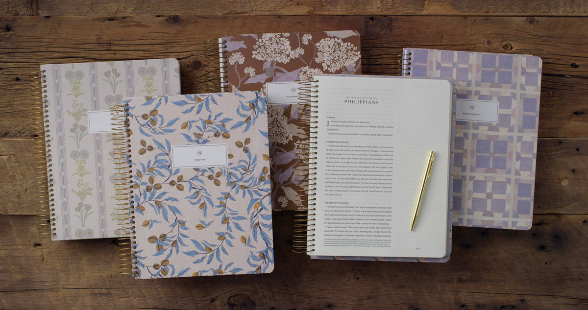 Complete Lulie Wallace floral ESV Bible set with Pentateuch, History, Poetry, Prophets, and New Testament volumes