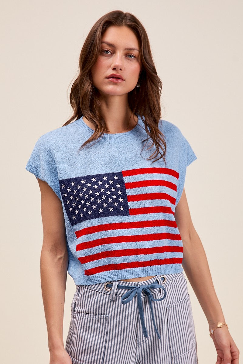 American Flag Boxy Fit Sweater Top