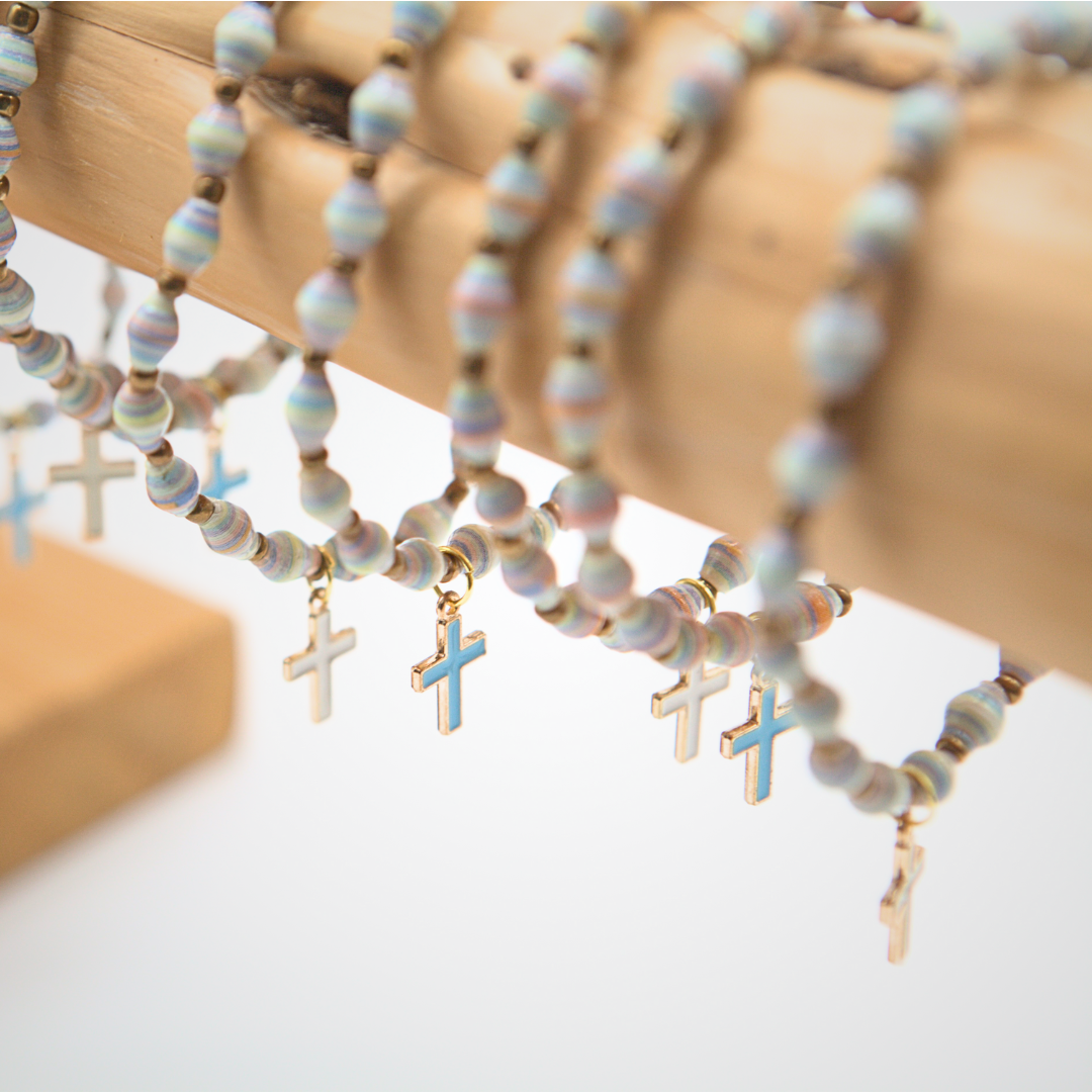 White Cross Charm Stretchy Bracelet