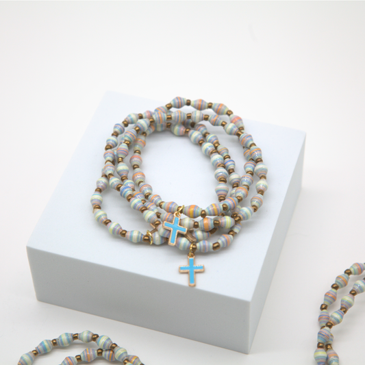 Blue Cross Charm Stretchy Bracelet