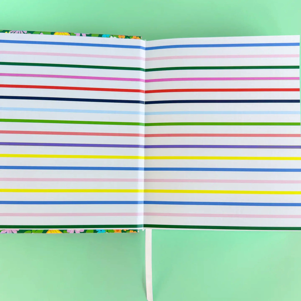 Grateful for God's Blessings gratitude journal with colorful striped inside covers and pink ribbon bookmark