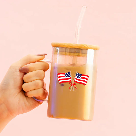 American Flags Square Glass Cup