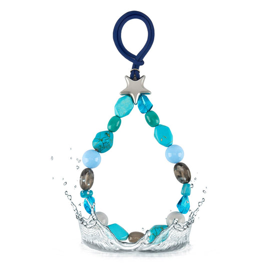 Ocean blue beaded bag charm with turquoise beads navy silicone loop and silver starfish accent
