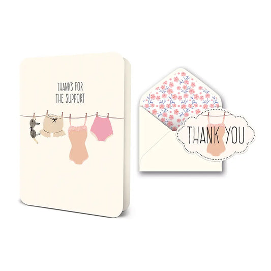 Thanks for the Support Deluxe Thank You Greeting Card with lingerie artwork, floral-lined envelope and Thank You seal