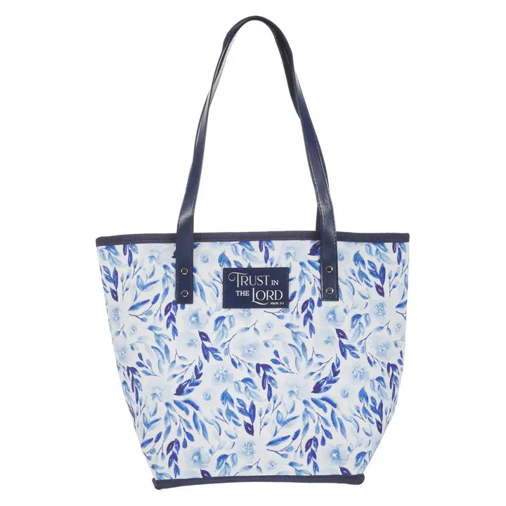 Proverbs 3:5 Trust Blue Floral Tote Bag