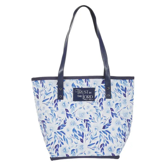 Proverbs 3:5 Trust Blue Floral Tote Bag