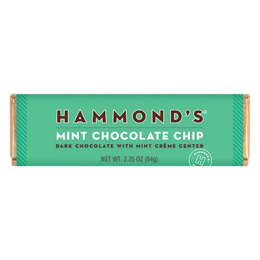 Hammond’s Mint Chocolate Chip dark chocolate candy bar with mint crème center