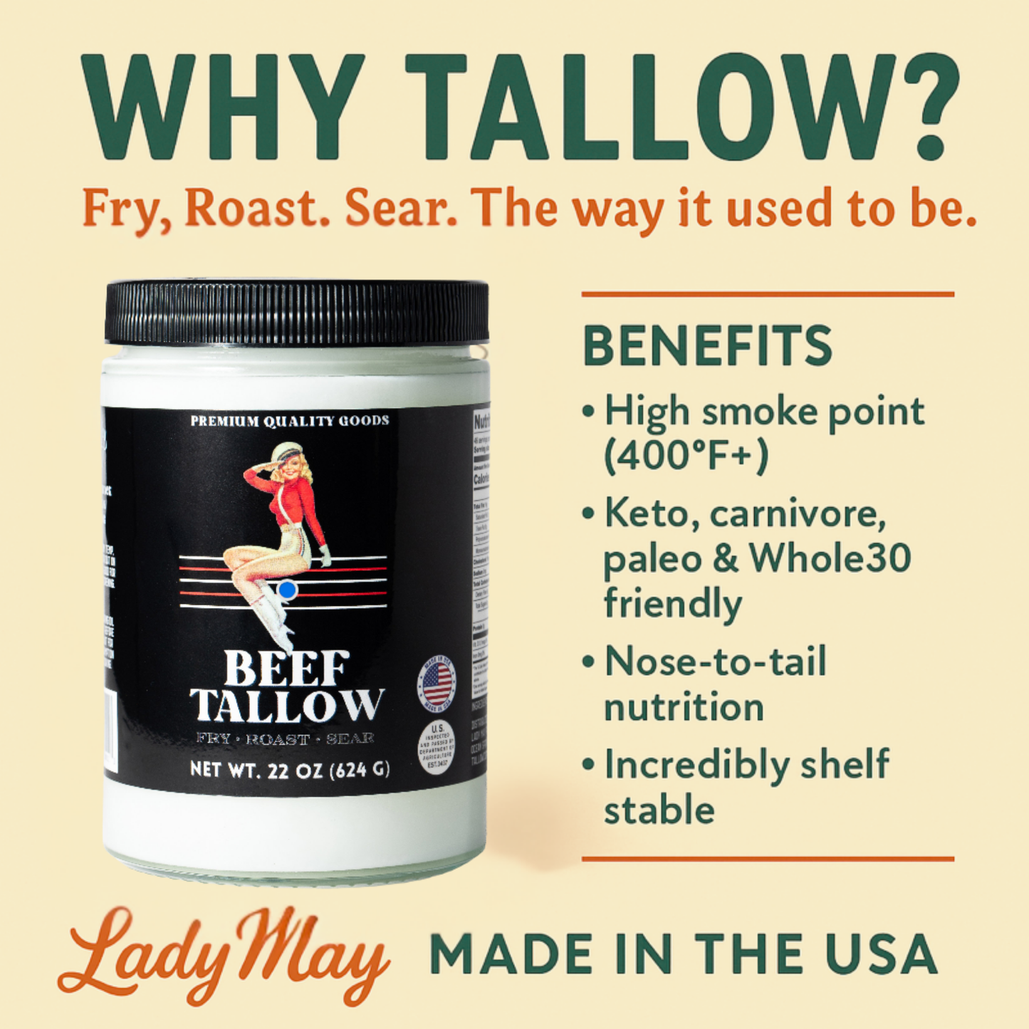 22oz Premium Grass-Fed Beef Tallow