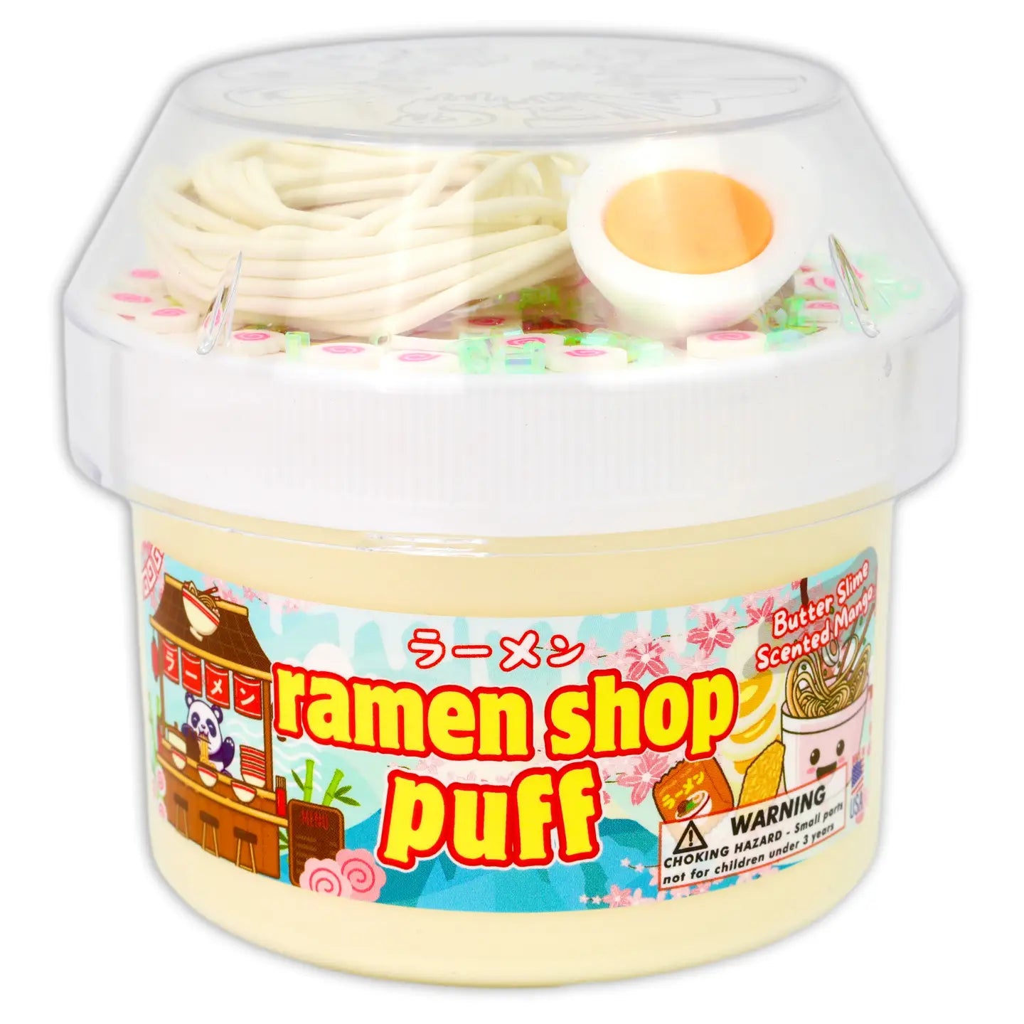 Dope Slimes Ramen Shop Puff butter slime with ramen noodle and egg charms