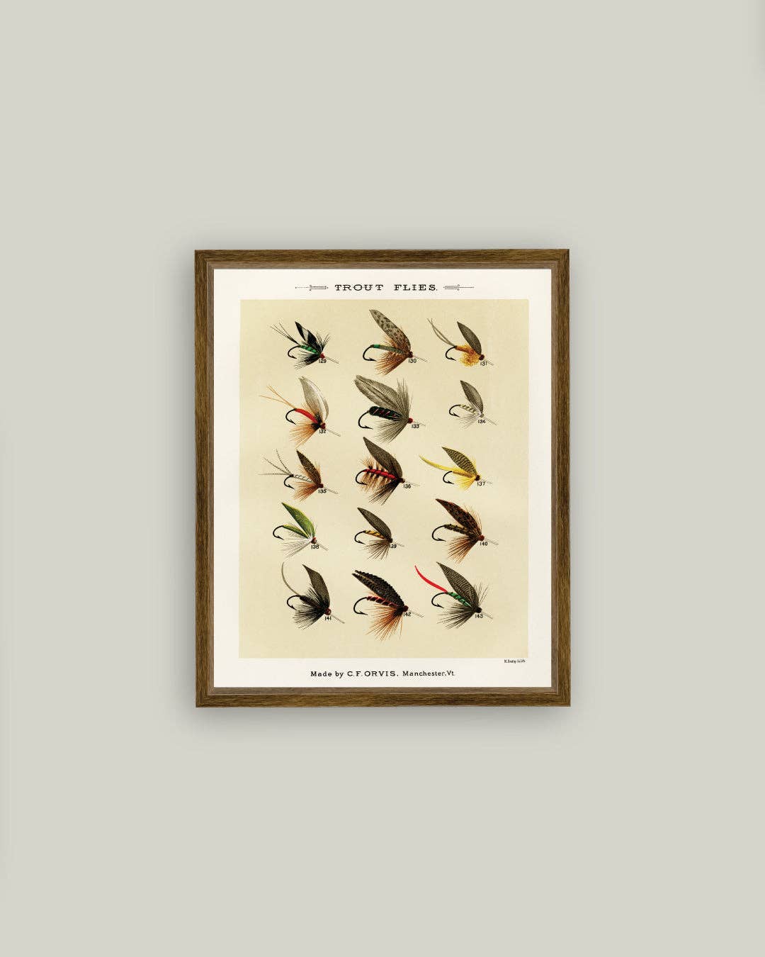 Trout Flies Framed Antique Art: 5x7
