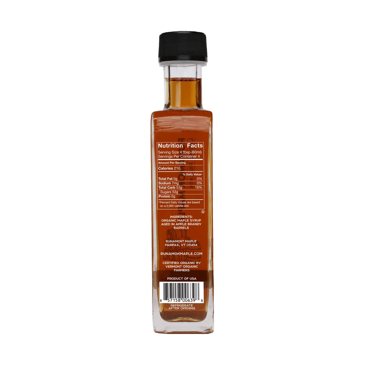 Runamok Apple Brandy Barrel-Aged Organic Maple Syrup nutrition facts and ingredients