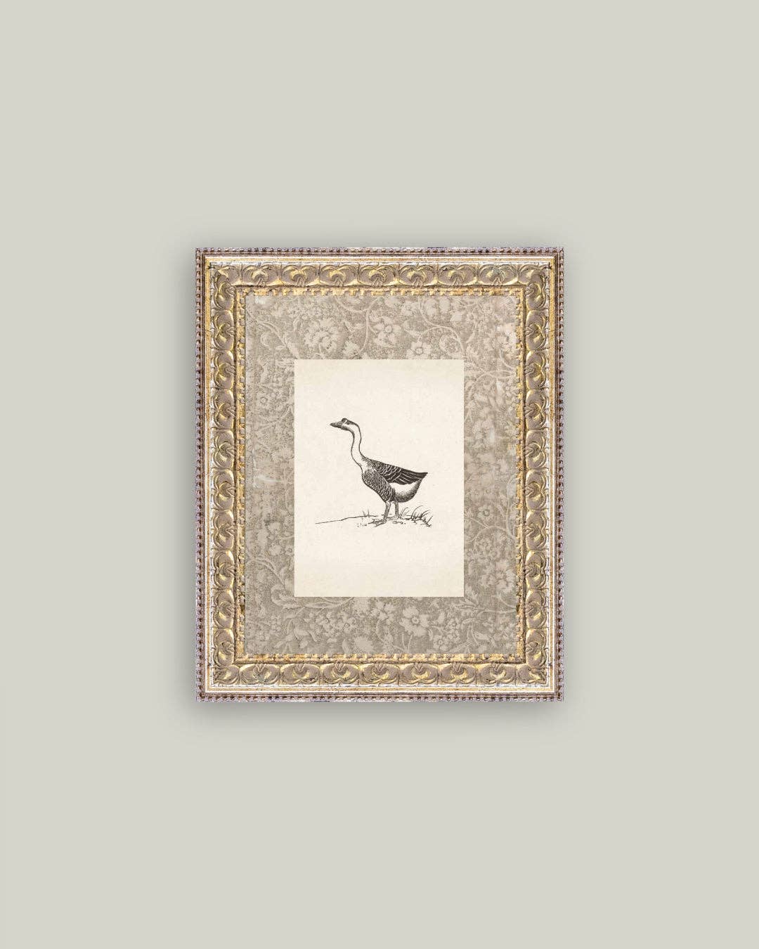 Single Goose Framed Antique Art: 8x10