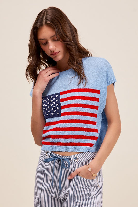 American Flag Boxy Fit Sweater Top