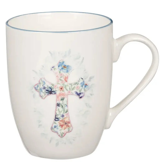 Floral Cross Blue Mug