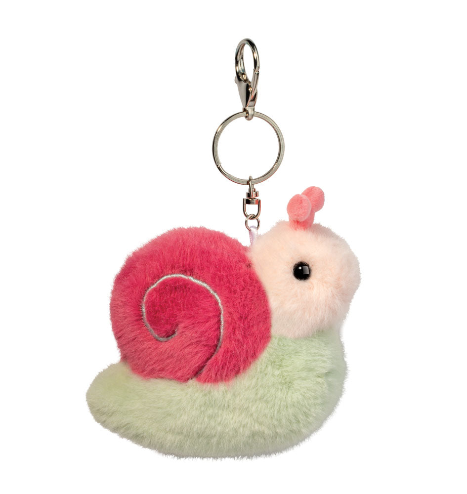 Douglas snail plush backpack clip with soft body and swirled shell bag charm