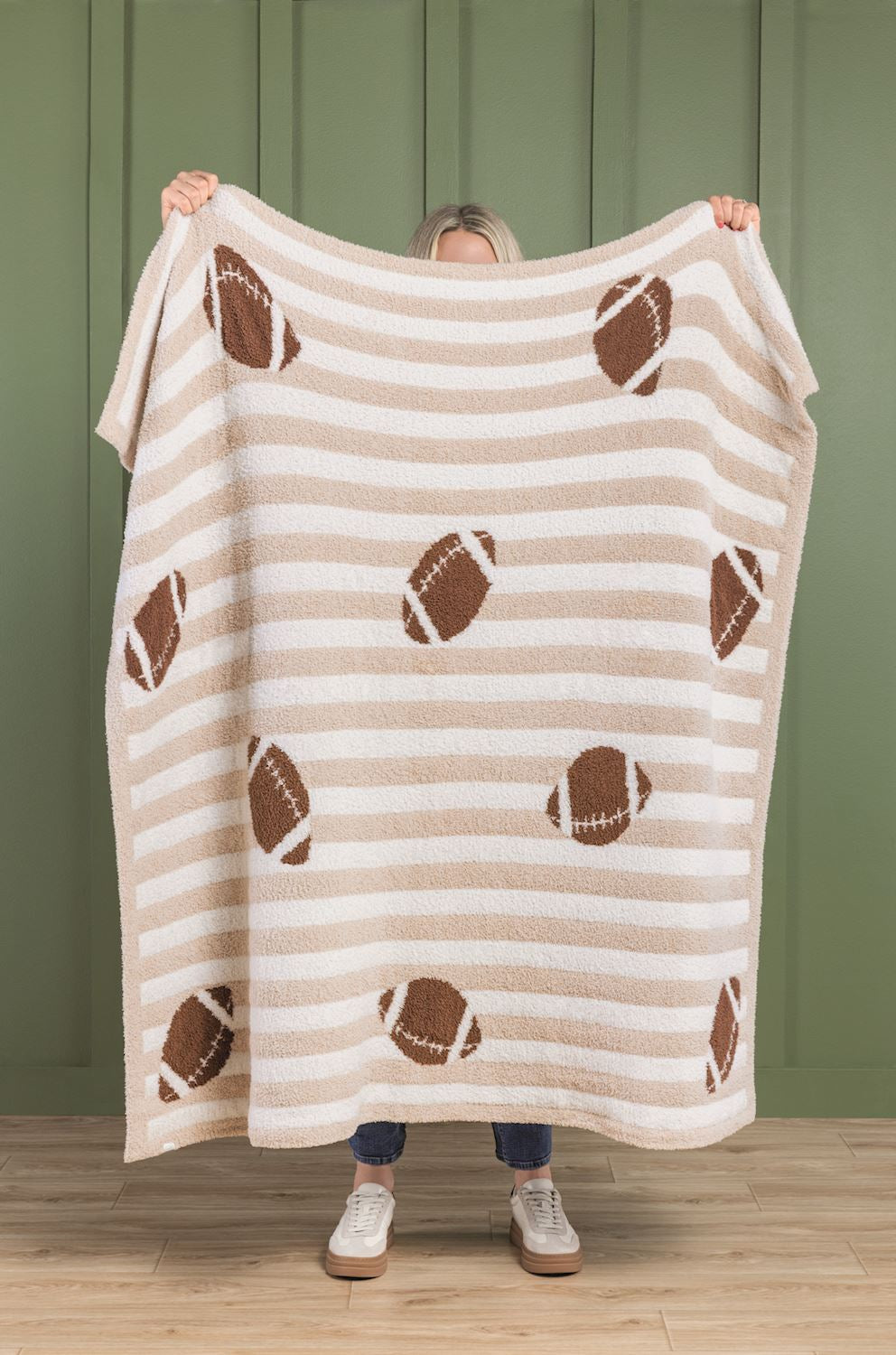 Football Chenille Throw Blanket | Soft Striped Game Day Blanket |