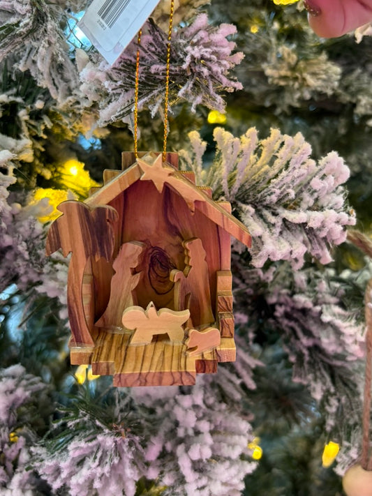 Olive Wood Nativity Ornament