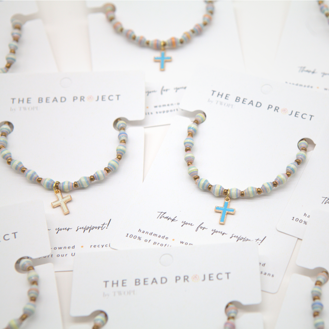 White Cross Charm Stretchy Bracelet