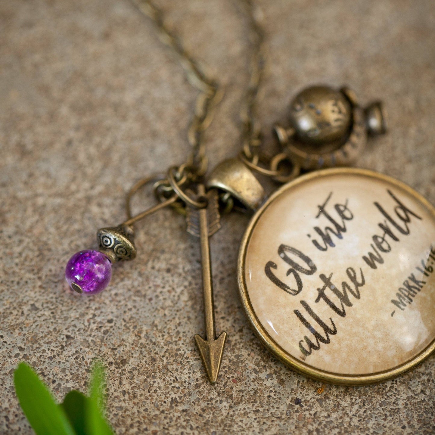 Go into all the world glass pendant necklace