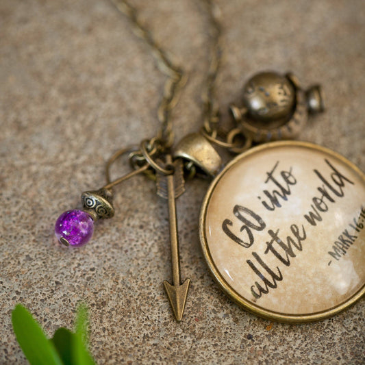 Go into all the world glass pendant necklace