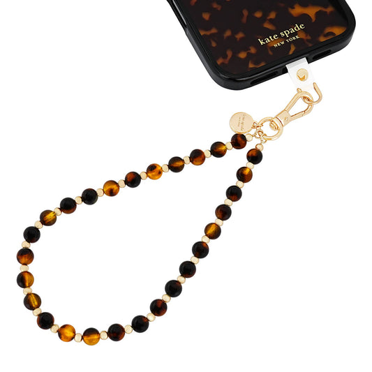 Kate Spade New York tortoise beaded phone charm wristlet with gold-tone hardware
