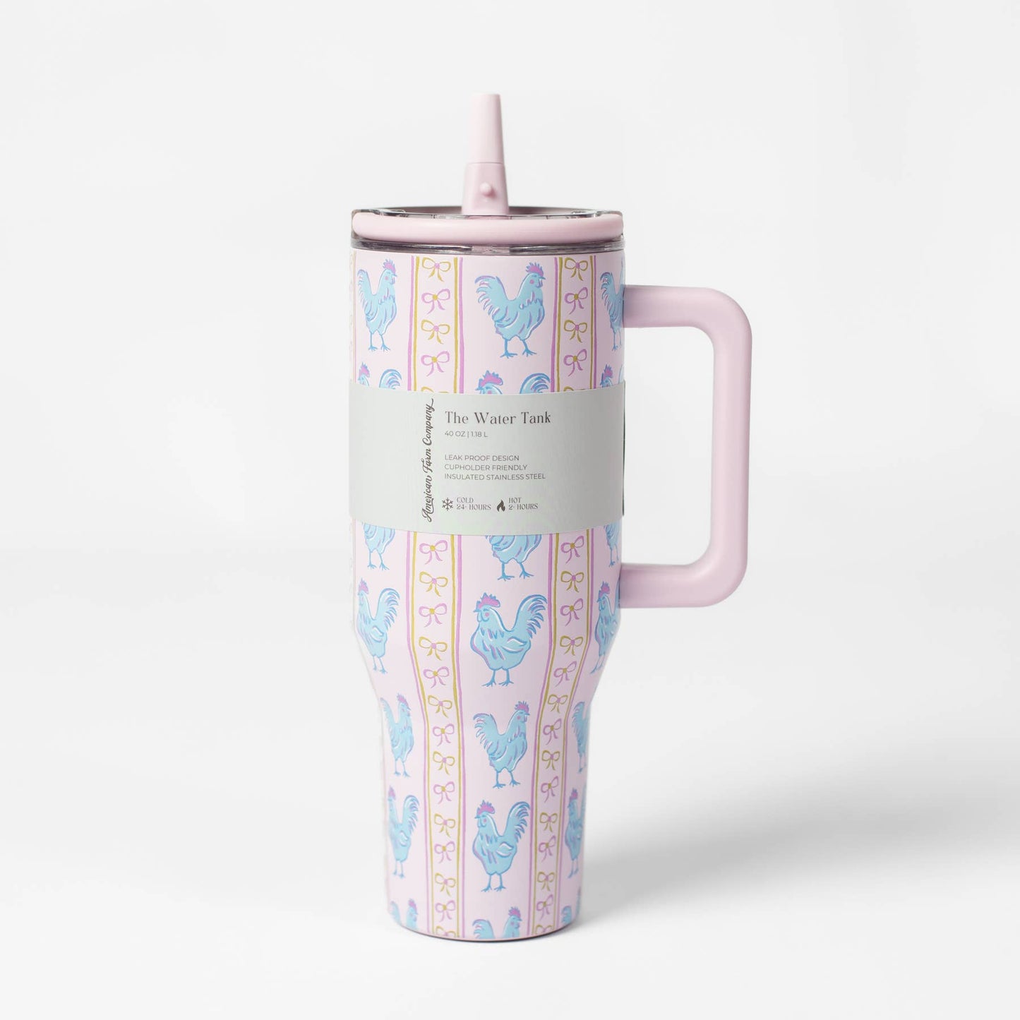 Pink Chicken & Bows 40oz Water Tank Insulated Spill Tumbler