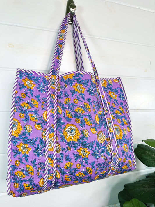 Cotton Quilted Tote Bag | Large Shopping Tote Bags | Floral