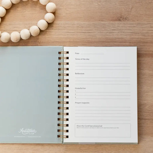 Guided Christian prayer journal pages for Bible verses, gratitude, reflection, and prayer requests