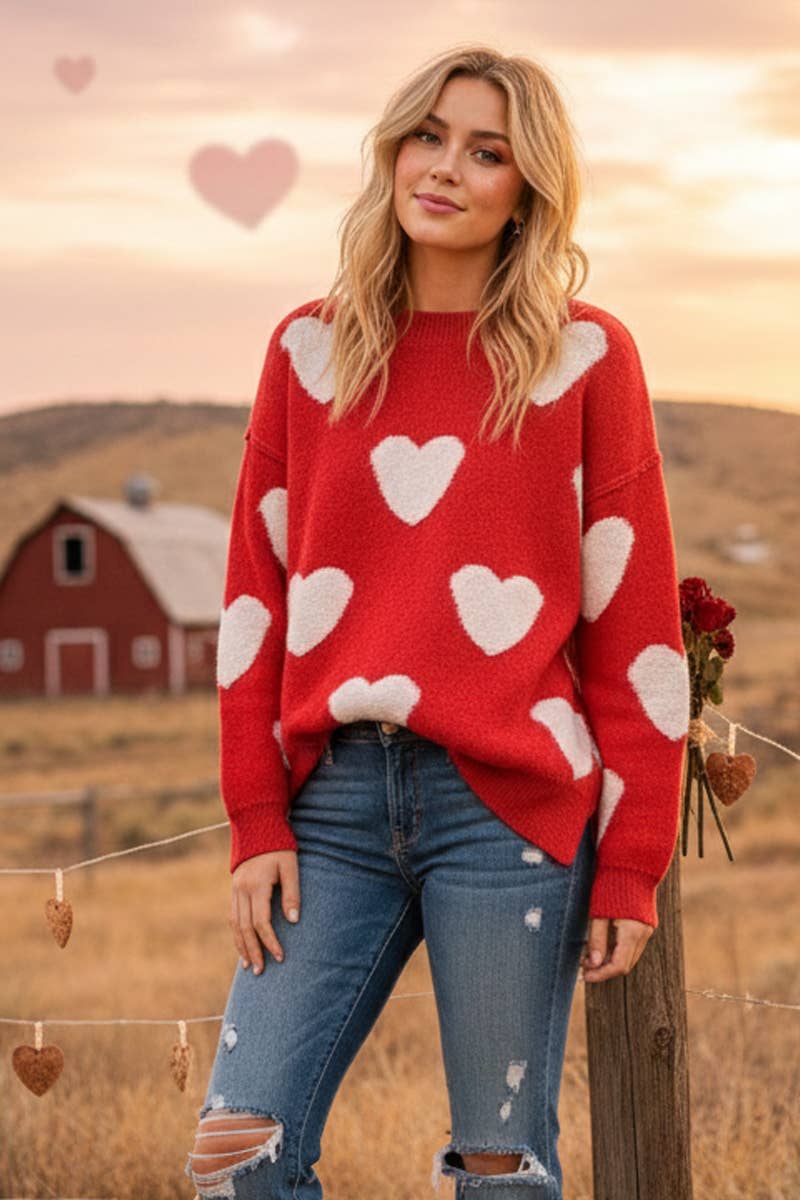 Oversized Side Slit Heart Sweater