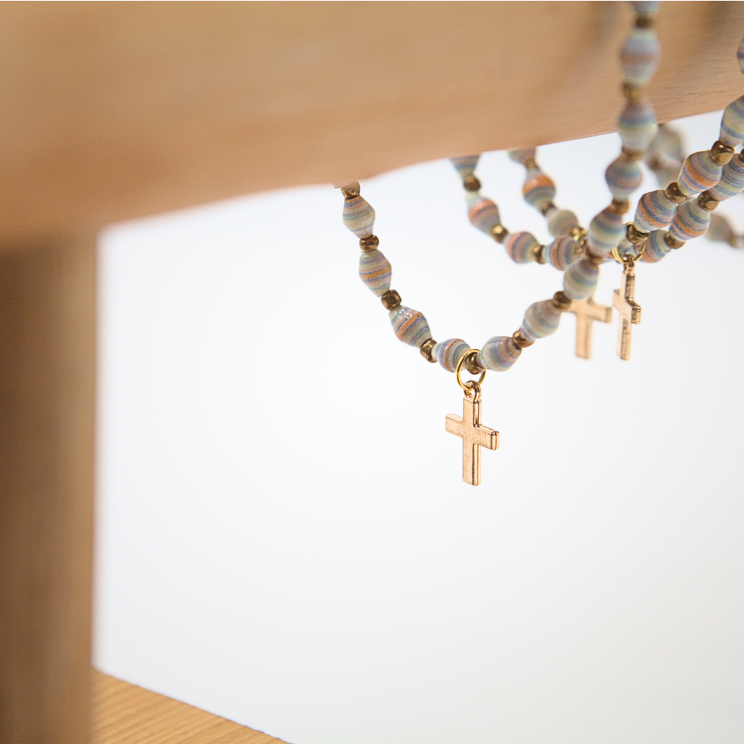 White Cross Charm Stretchy Bracelet