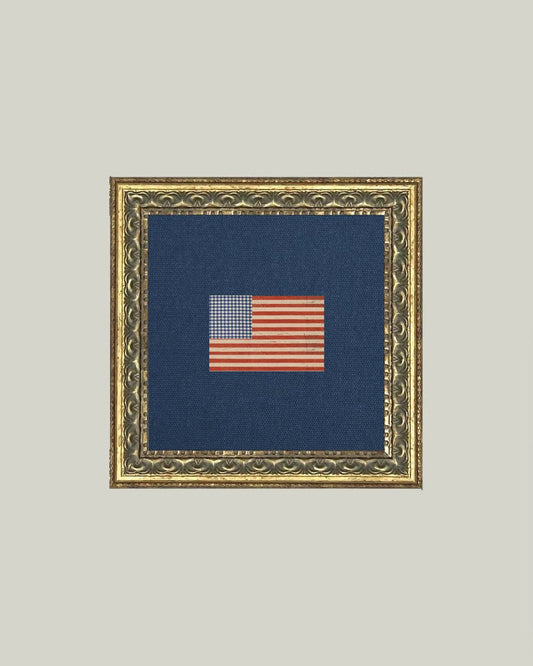 Gingham Flag Framed Antique Art: 6x6