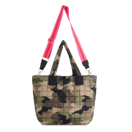 Ezra Quilted Nylon Tote Bag | Camo Crossbody Tote