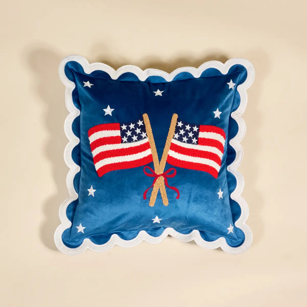 American Flags Scalloped Square Throw Pillow