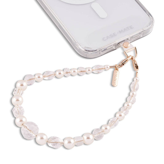 Case-Mate pearl and clear crystal beaded phone charm wristlet with gold-tone hardware
