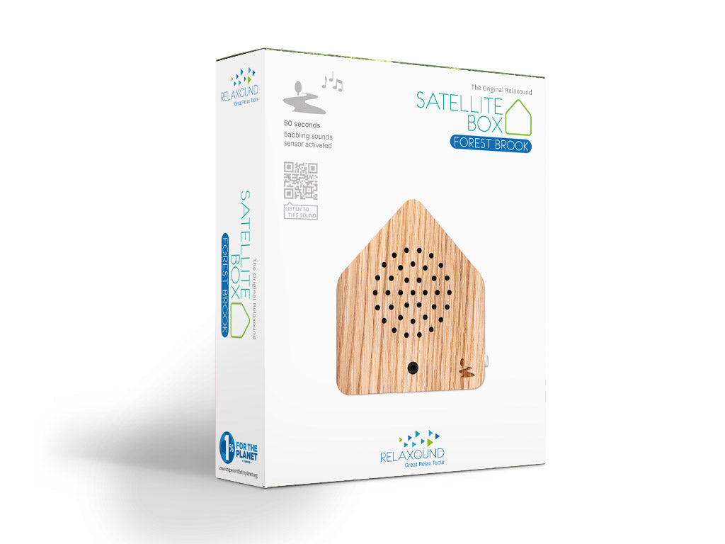 Relaxound Satellitebox Forest Brook Wood sound box retail packaging