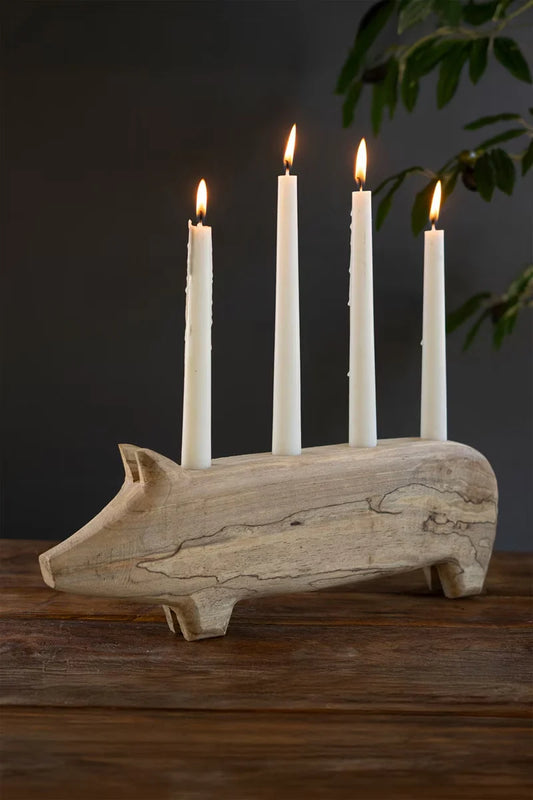 Wooden Pig Candelabra