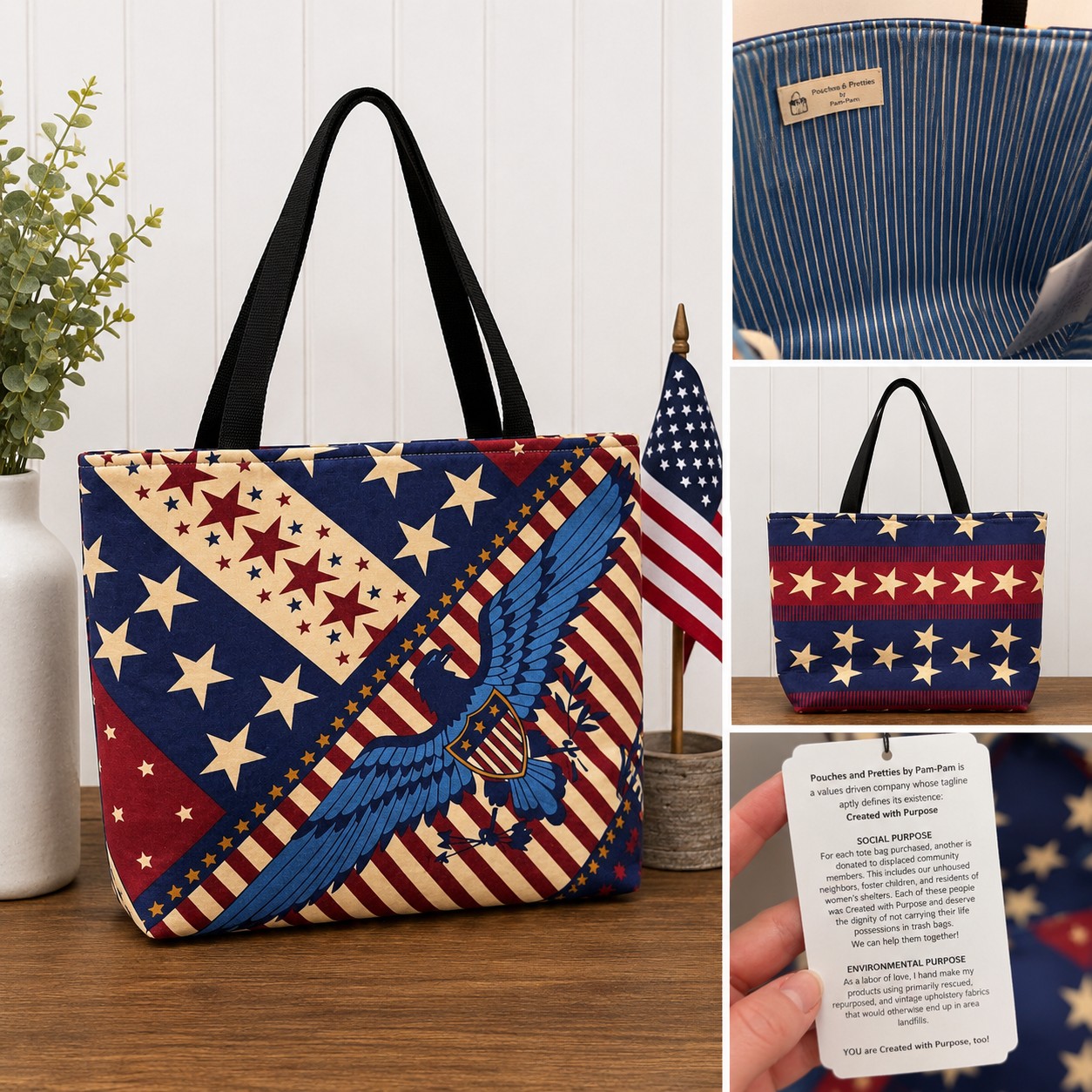 Handmade Patriotic Quilted Tote Bag | Americana Market Tote