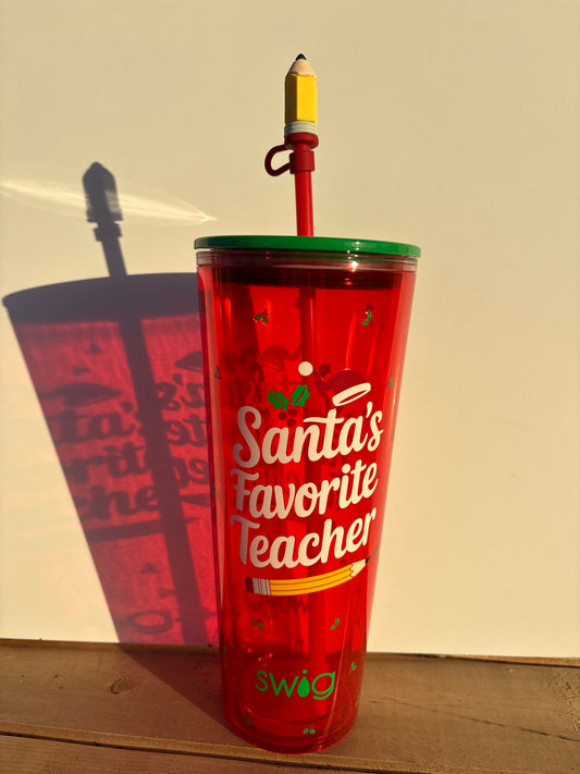 Santa's Favorite Teacher Plastic Tumbler
