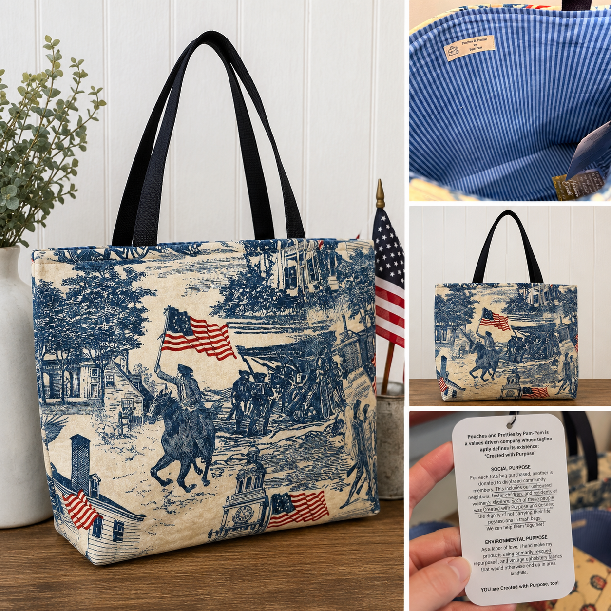 Handmade Patriotic Quilted Tote Bag | Americana Market Tote