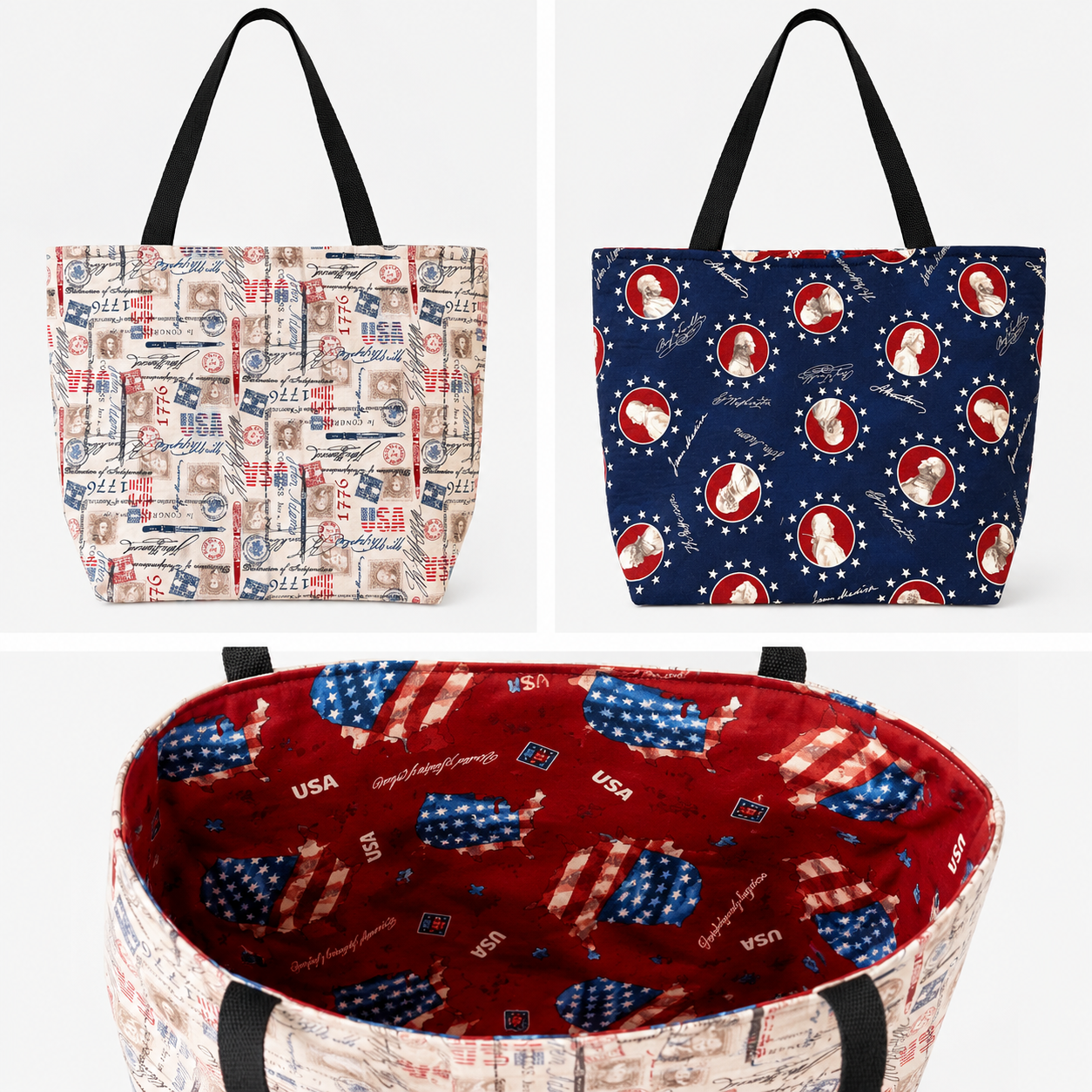 Handmade Patriotic Quilted Tote Bag | Americana Market Tote