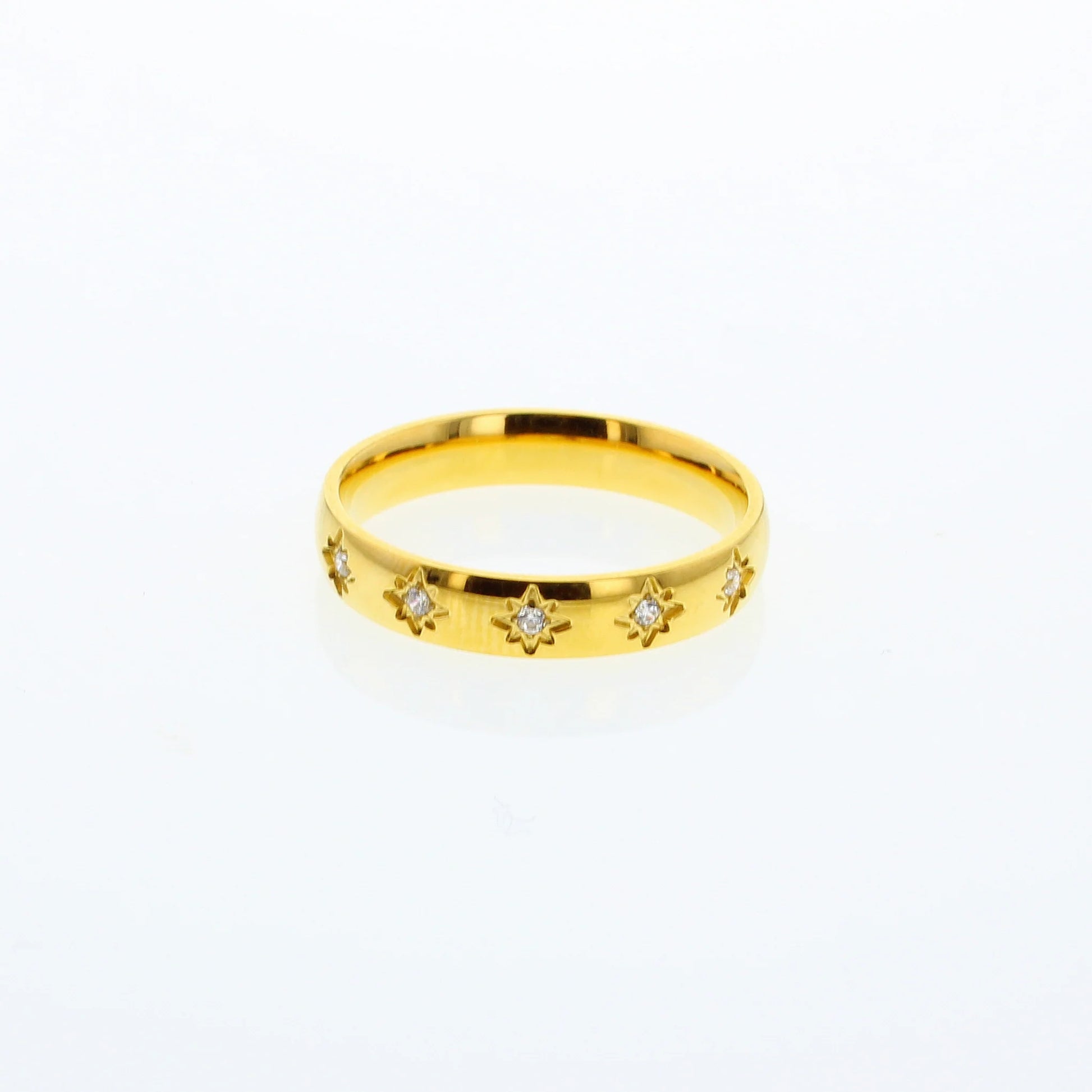 Gold Marlow CZ star ring featuring a polished gold vermeil band with sparkling cubic zirconia celestial star accents